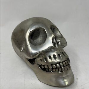 Pottery Barn Silver Skull Sculpture Art